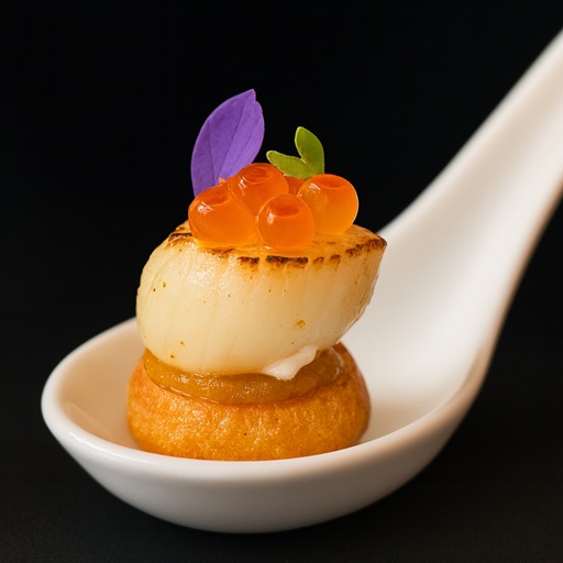Creamy Garlic Scallop with Salmon Roe Halal Canape