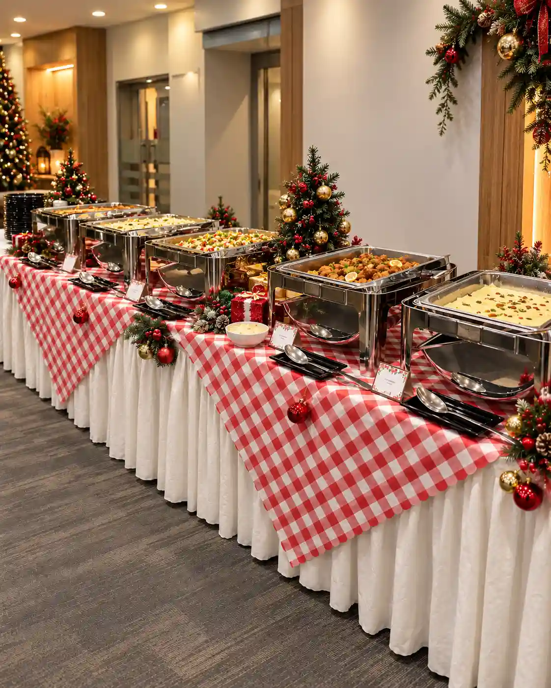 Teaffani Corporate Christmas Menu halal buffet spread with festive decor