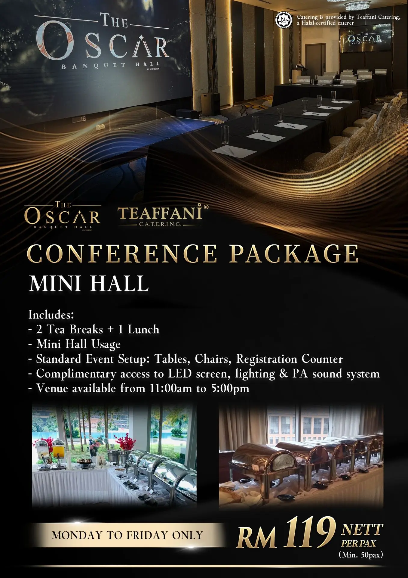 the oscar banquet hall conference pacakge promotion